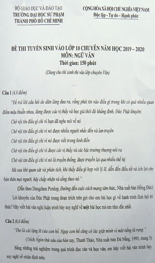Lời khuyên của Đức Phật vào đề Văn chuyên lớp 10 Đại học Sư phạm TP HCM