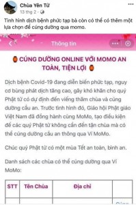 Giáo hội Phật giáo Việt Nam thử nghiệm cúng dường qua ví điện tử là thật, không phải giả mạo