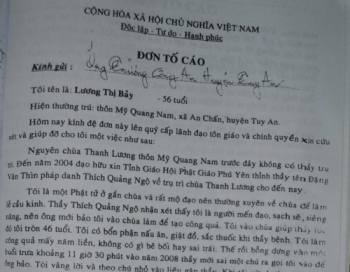 Ai đã giật dây cho bà Lương thị Bảy làm đơn tố cáo thầy Quảng Ngộ cưỡng hiếp?