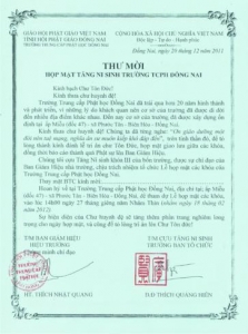 Mời họp mặt Tăng Ni Sinh các khóa TrườngTCPH Đồng Nai