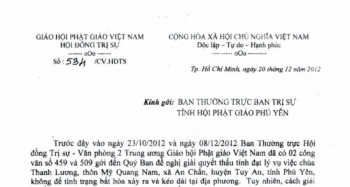 BTSPG Phú Yên "lập lờ đánh lận con đen"  với công văn chỉ đạo của Trung ương GHPGVN