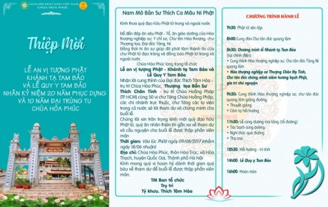 Thư mời tham dự lễ an vị tôn tượng Phật, khánh tạ và lễ quy y Tam bảo