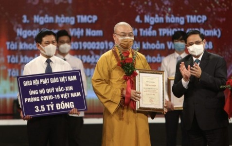 Giáo hội Phật giáo VN ủng hộ 3,5 tỷ đồng tại lễ ra mắt Quỹ vắc-xin phòng, chống dịch Covid-19