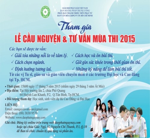 Mời tham dự lễ cầu nguyện và tư vấn mùa thi năm 2015