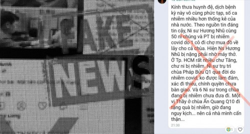 Tin đồn thất thiệt liên quan tới Tăng Ni nhiễm Covid-19 nguy kịch