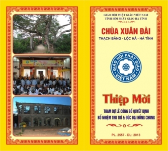 Thư mời tham dự lễ bổ nhiệm trụ trì, đúc đại hồng chung chùa Xuân Đài